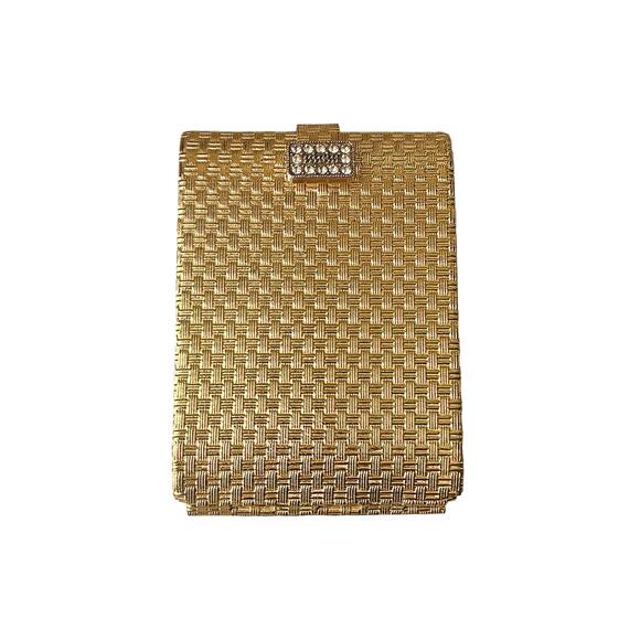 60s Max Factor Regency Golden Weave Compact | Rhinestone Clasp | Creme Puff - Picture 11 of 11